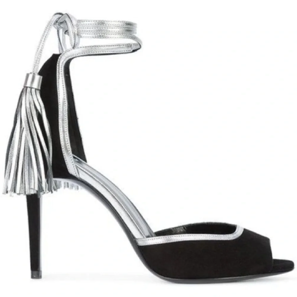 New Pierre Hardy leather suede black silver tassel sandals - Picture 3 of 12